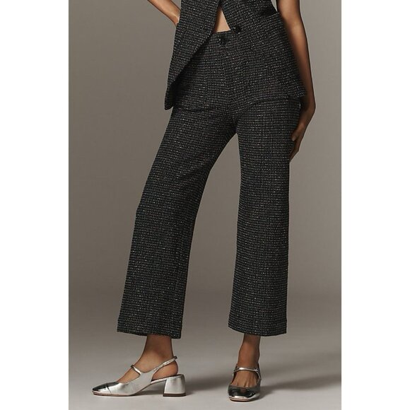 Anthropologie Maeve Colette Cropped Wide-Leg Pants Tweed Black Womens 27 Glitter